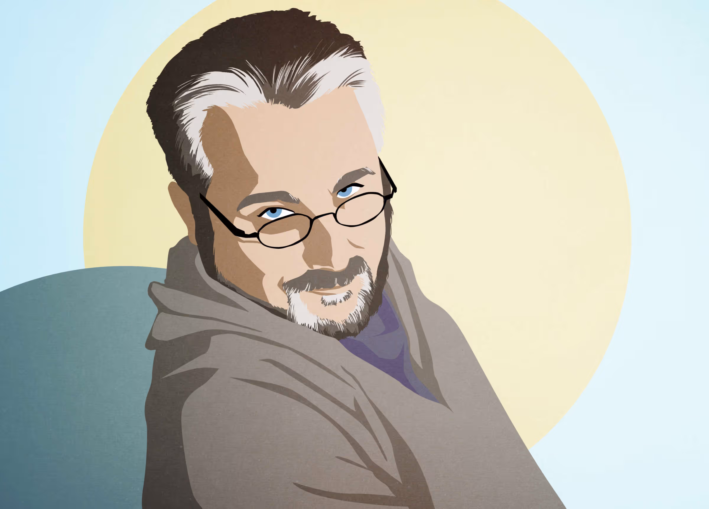 Editorial illustration of William Rivers Pitt.