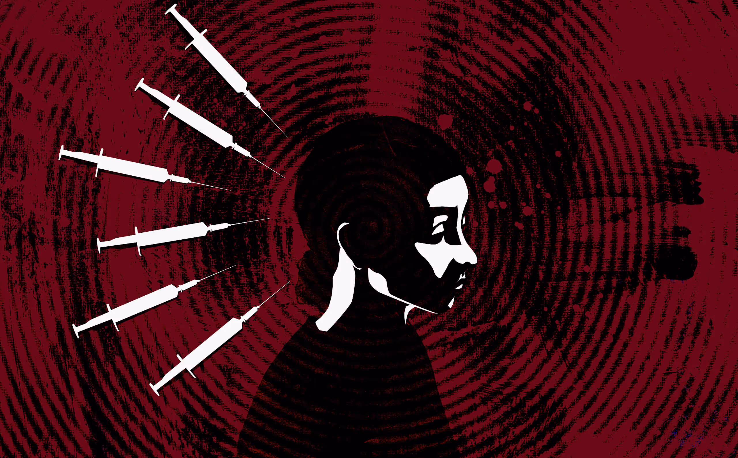 Editorial illustration of a person in profile with syringes arrayed against them.